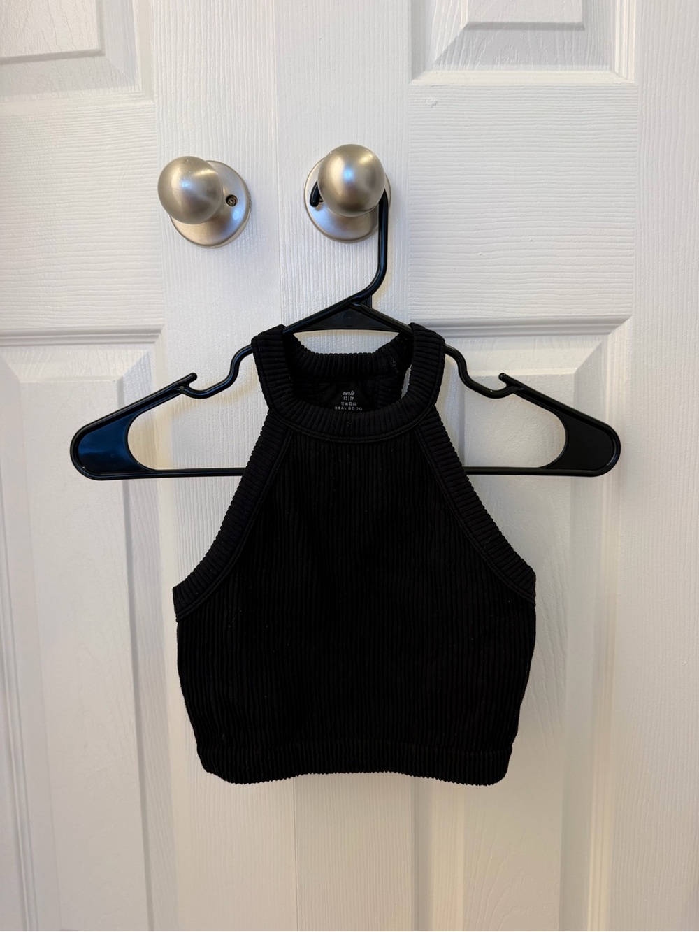 Aerie Black Ribbed Halter Crop Top - Women